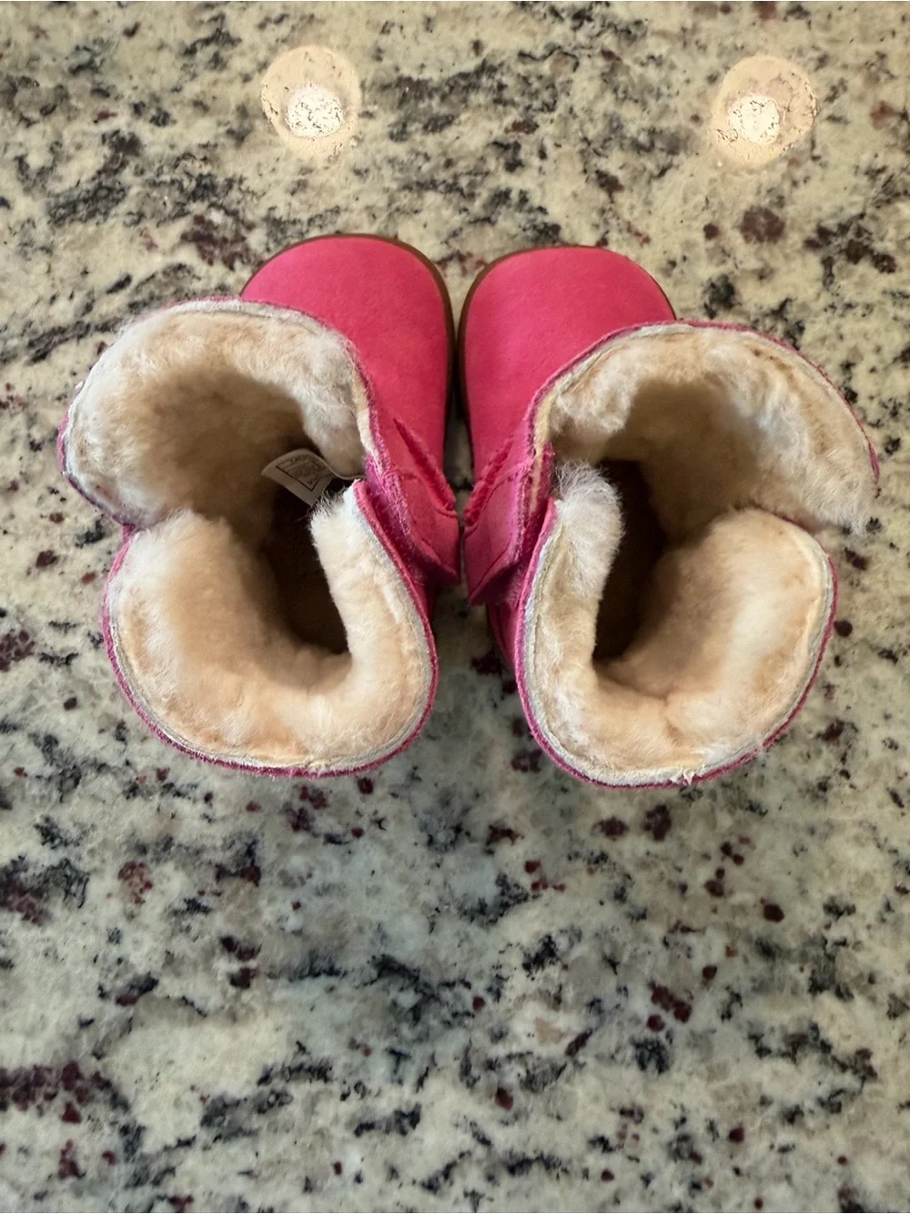 UGG Pink Suede Infant Boots with Shearling Trim